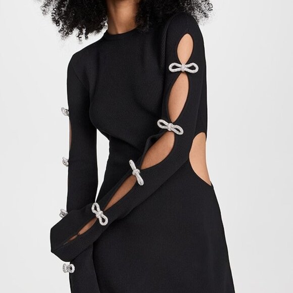 Mach & Mach Mach & Mach Bow Detailed Knitted Dress Black Size XL - Picture 2 of 16